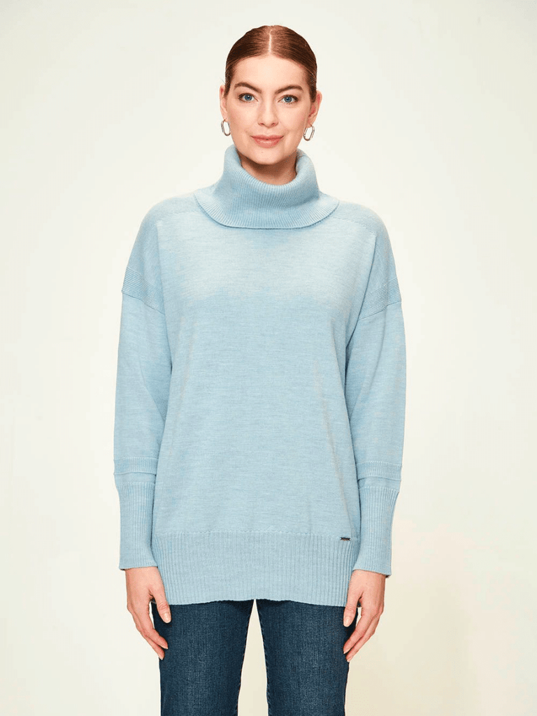 VERGE Remi Roll Neck Sweater in Sky blue marle 9047 Verge Stockist Online Australia Signature of Double Bay Mature Fashion Acrobat Flattering