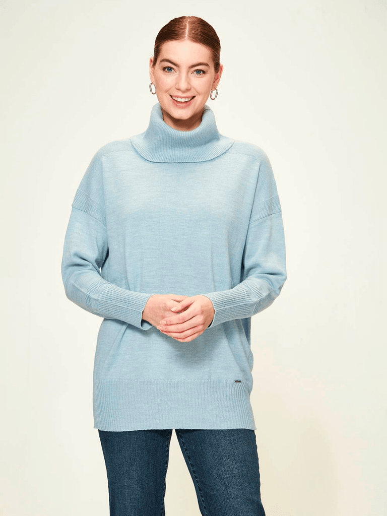 VERGE Remi Roll Neck Sweater in Sky blue marle 9047 Verge Stockist Online Australia Signature of Double Bay Mature Fashion Acrobat Flattering
