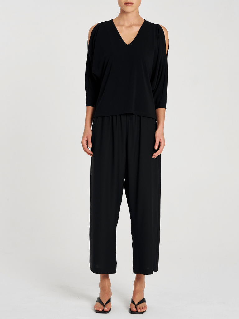 Mela Purdie 3/4 Sleeve Peephole Top in Black Powder Knit 8829 Mela Purdie Stockist Online Australia Signature of Double Bay Tops Dresses Elegant Clothing