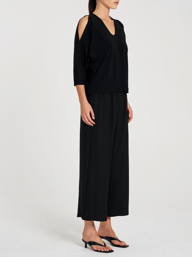 Mela Purdie 3/4 Sleeve Peephole Top in Black Powder Knit 8829 Mela Purdie Stockist Online Australia Signature of Double Bay Tops Dresses Elegant Clothing