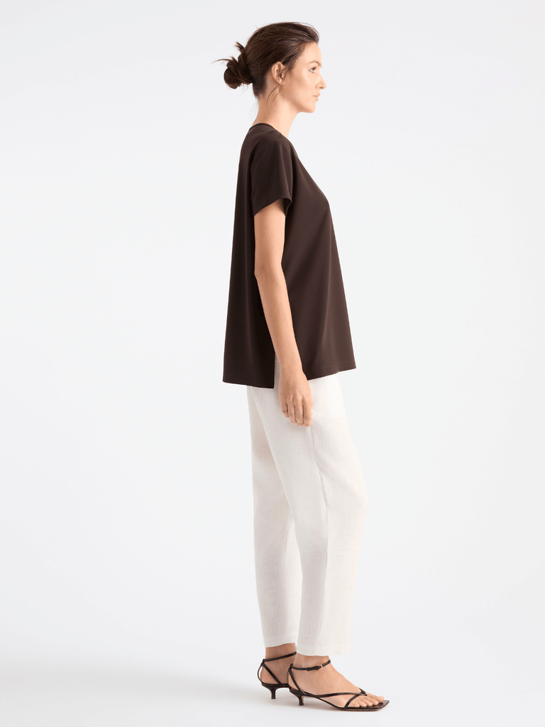 Mela Purdie Short Sleeve Loose Fit Chisel Top in Java 8385 Mela Purdie Stockist Online Australia Signature of Double Bay Tops Dresses Elegant Clothing