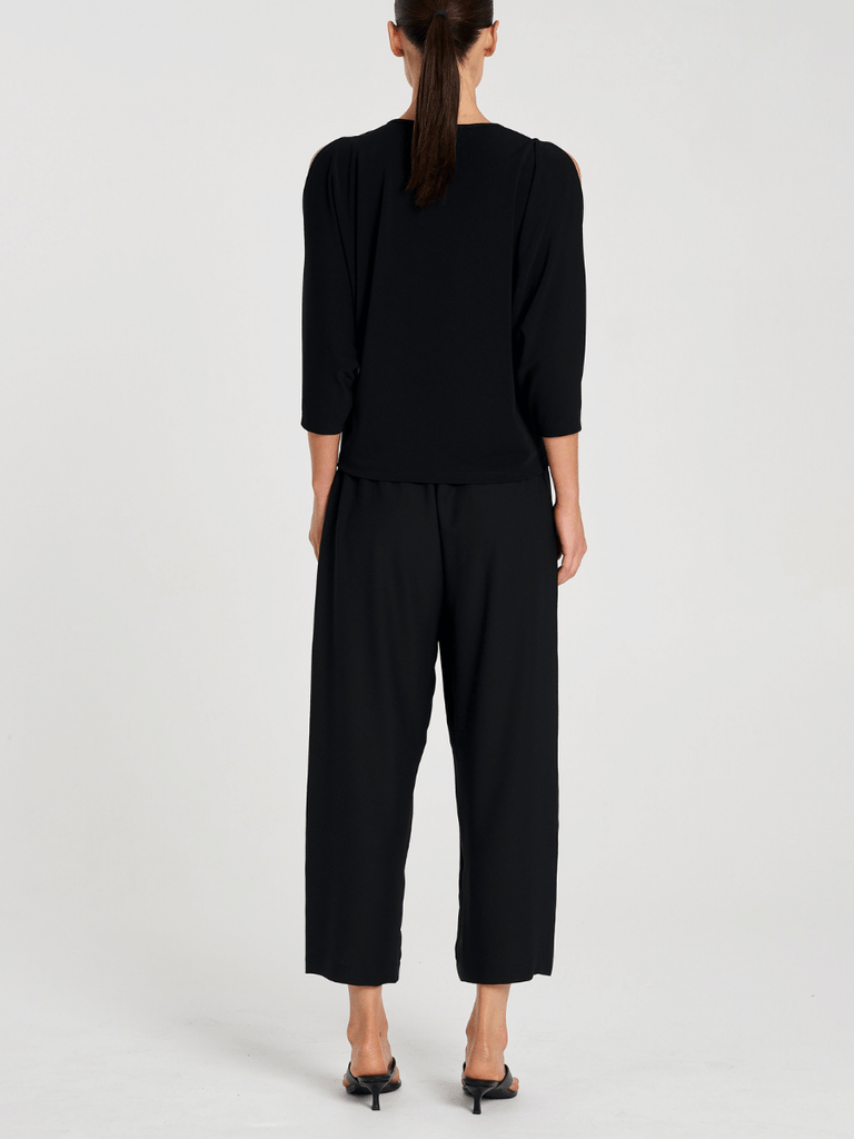 Mela Purdie 3/4 Sleeve Peephole Top in Black Powder Knit 8829 Mela Purdie Stockist Online Australia Signature of Double Bay Tops Dresses Elegant Clothing