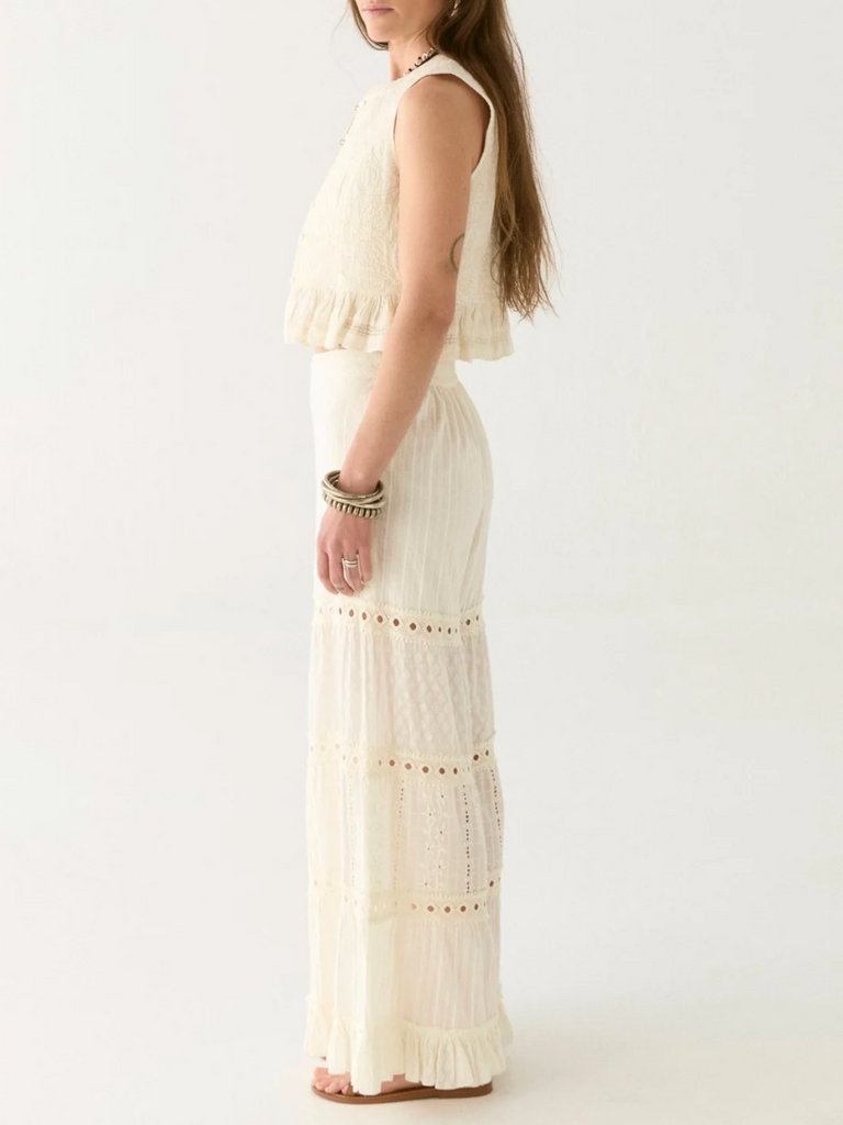 Maison Hotel Sandro Quilted Cotton Embroidered Vest in Tesela Ivory Shop Maison Hotel online store shirts pants and dresses in Sydney Australia official stockist Maison Hotel buy Bohemian french style clothing with hand embroidery and vintage style
