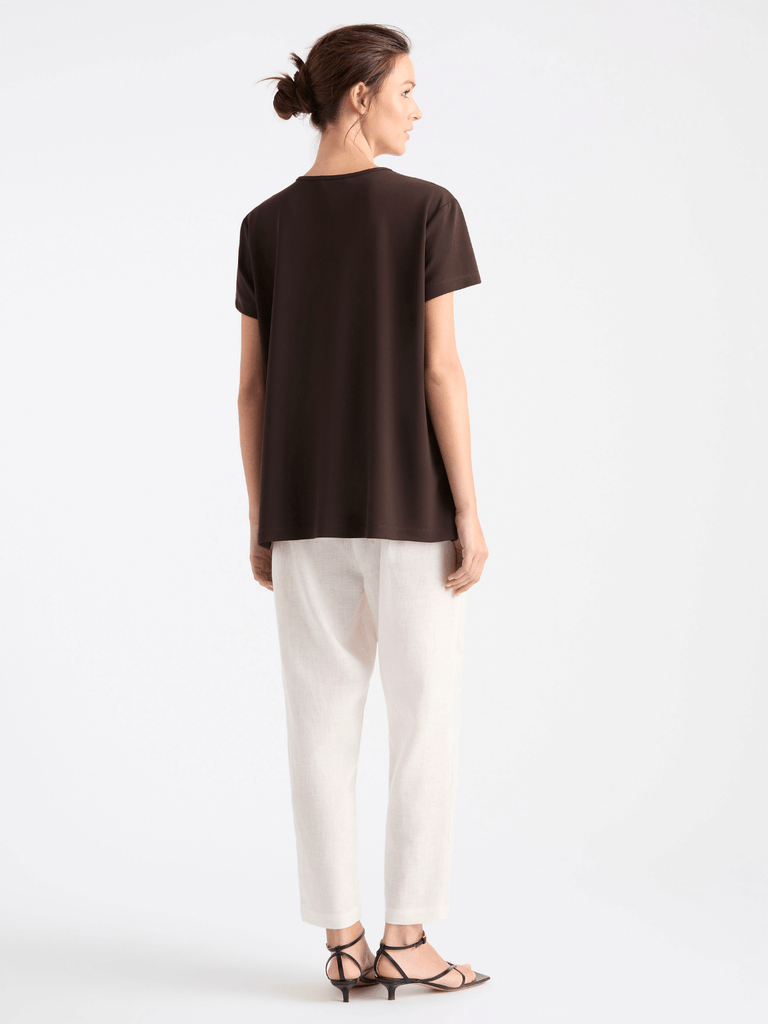 Mela Purdie Short Sleeve Loose Fit Chisel Top in Java 8385 Mela Purdie Stockist Online Australia Signature of Double Bay Tops Dresses Elegant Clothing