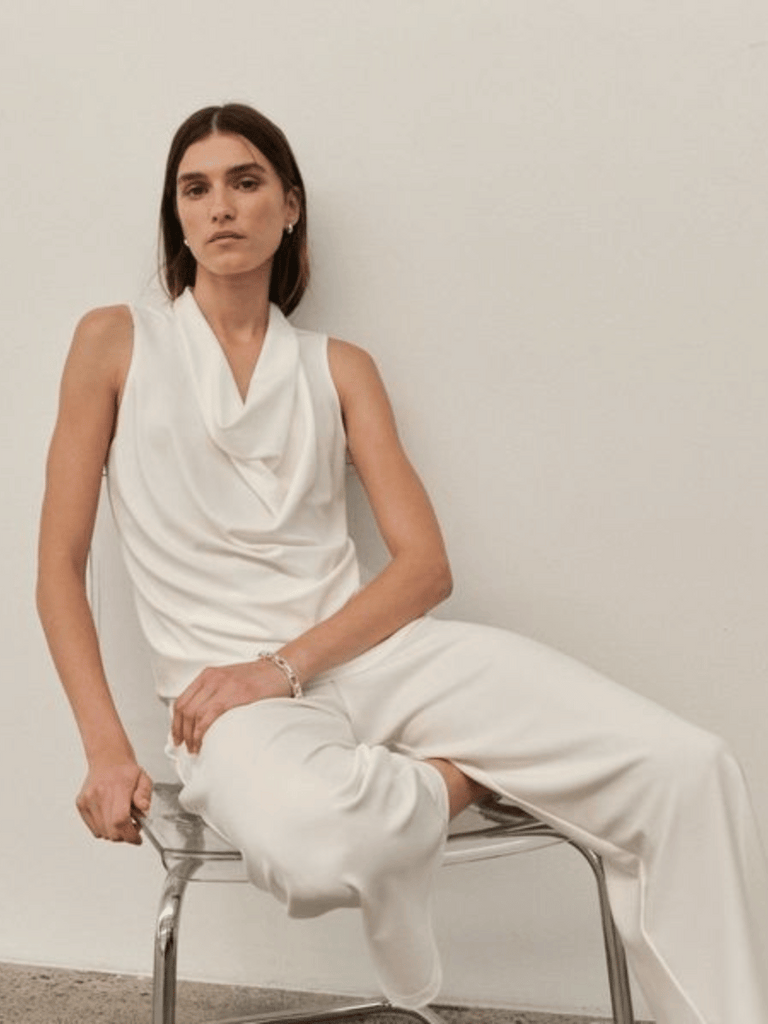 Mela Purdie Cowl Neck Drape Shell Top in Cream 8769 Mela Purdie Stockist Online Australia Signature of Double Bay Tops Dresses Elegant Clothing