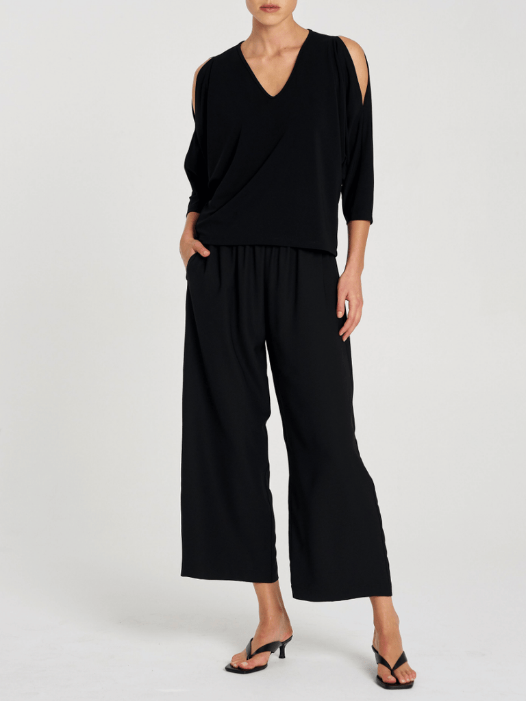 Mela Purdie 3/4 Sleeve Peephole Top in Black Powder Knit 8829 Mela Purdie Stockist Online Australia Signature of Double Bay Tops Dresses Elegant Clothing