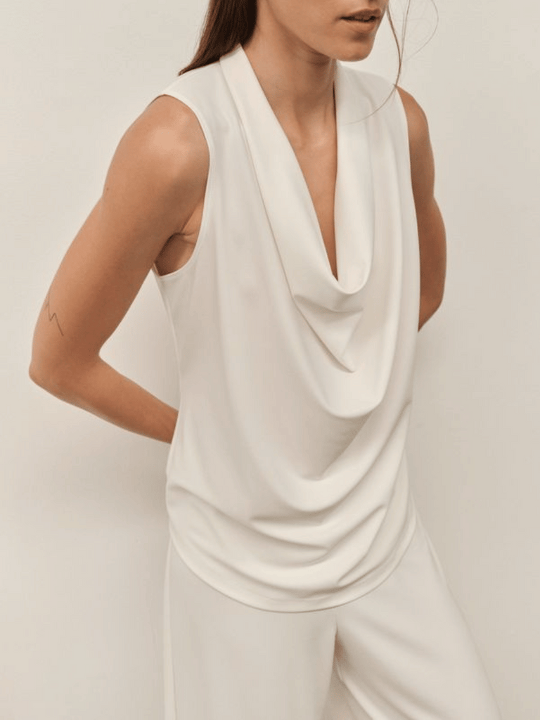 Mela Purdie Cowl Neck Drape Shell Top in Cream 8769 Mela Purdie Stockist Online Australia Signature of Double Bay Tops Dresses Elegant Clothing