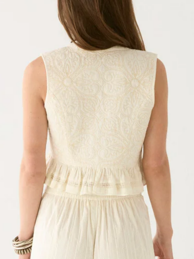 Maison Hotel Sandro Quilted Cotton Embroidered Vest in Tesela Ivory Shop Maison Hotel online store shirts pants and dresses in Sydney Australia official stockist Maison Hotel buy Bohemian french style clothing with hand embroidery and vintage style
