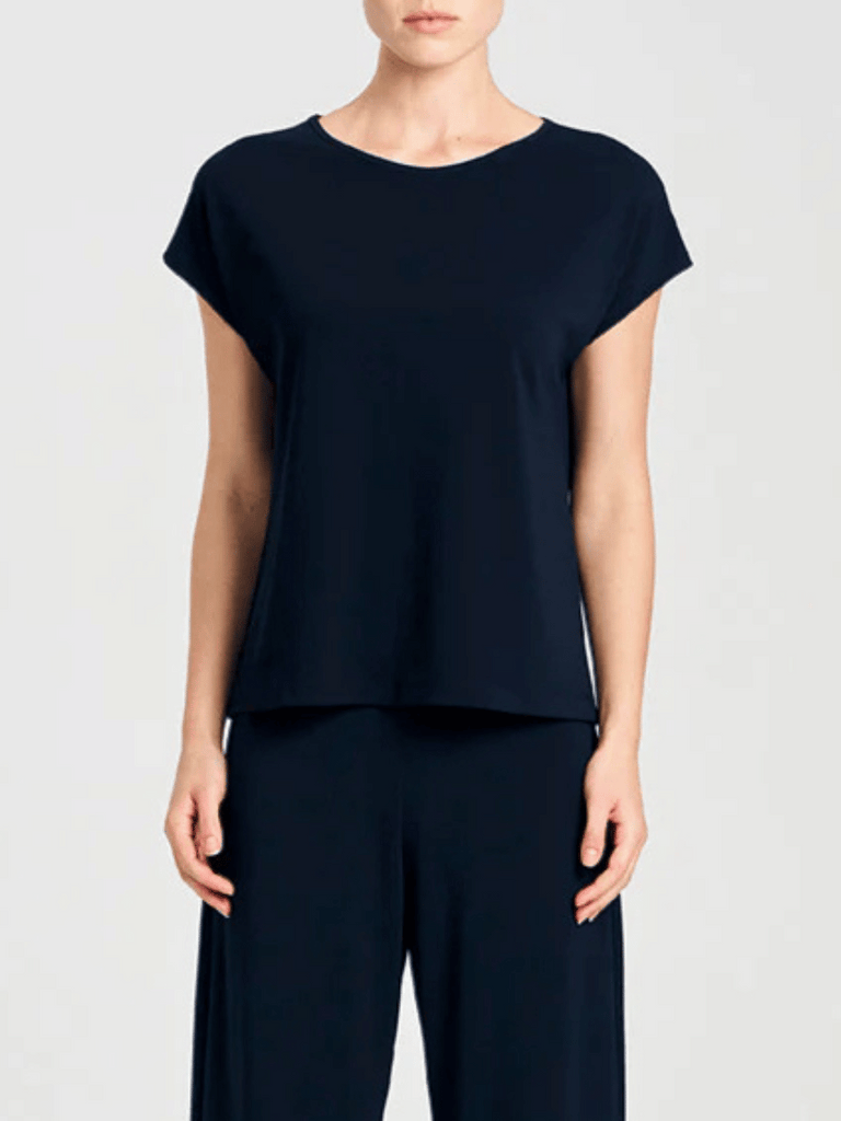 Mela Purdie Cap Sleeve Relaxed Fit Cap Shell Top in True Navy Blue 8365 Mela Purdie Stockist Online Australia Signature of Double Bay Tops Dresses Elegant Clothing