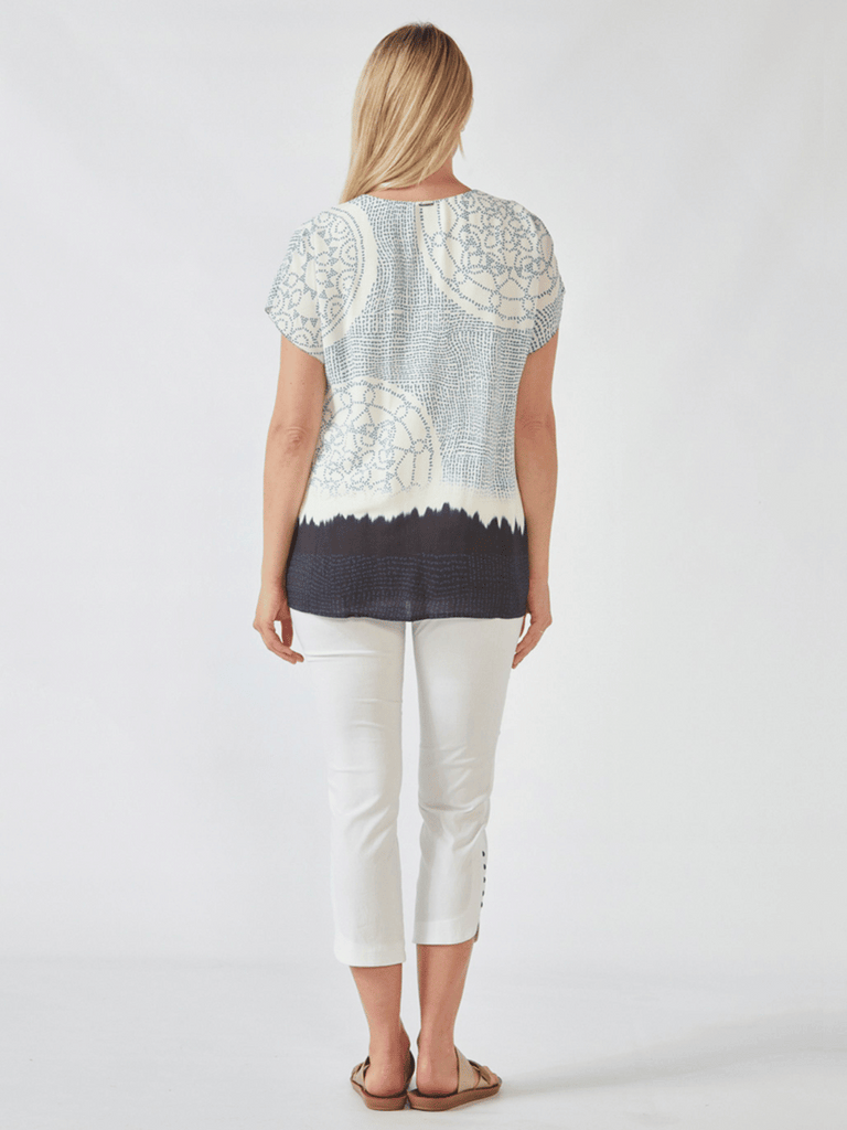 VERGE Coya Print Top in Blue 9490 Verge Stockist Online Australia Signature of Double Bay Mature Fashion Acrobat Flattering