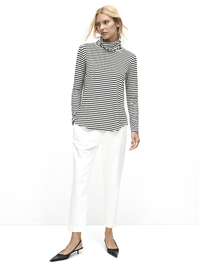 Mela Purdie Long Sleeve Turtle Neck Top in Black and Vanilla Straw Stripe 8663 Mela Purdie Stockist Online Australia Signature of Double Bay Tops Dresses Elegant Clothing