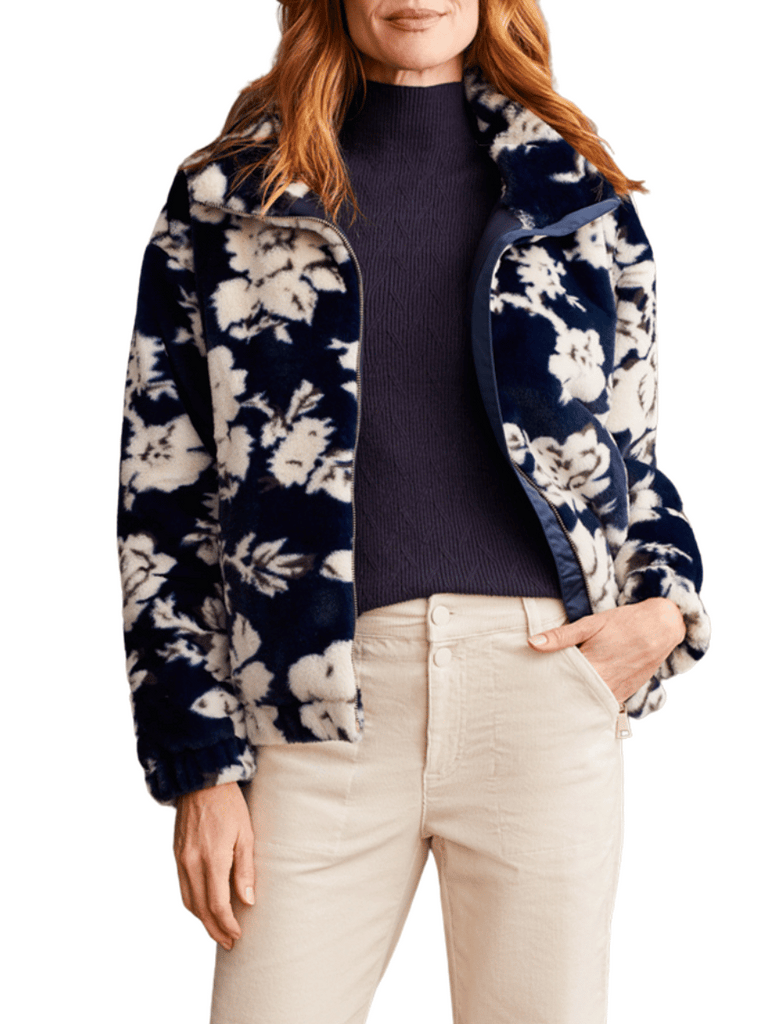 TRIBAL FASHION CANADA Long Sleeve Faux Fur Zip Up Bomber Jacker in Sapphire Floral 8006 Official Tribal Fashion Canada Stockist Sydney Australia Online Buy Signature of Double Bay