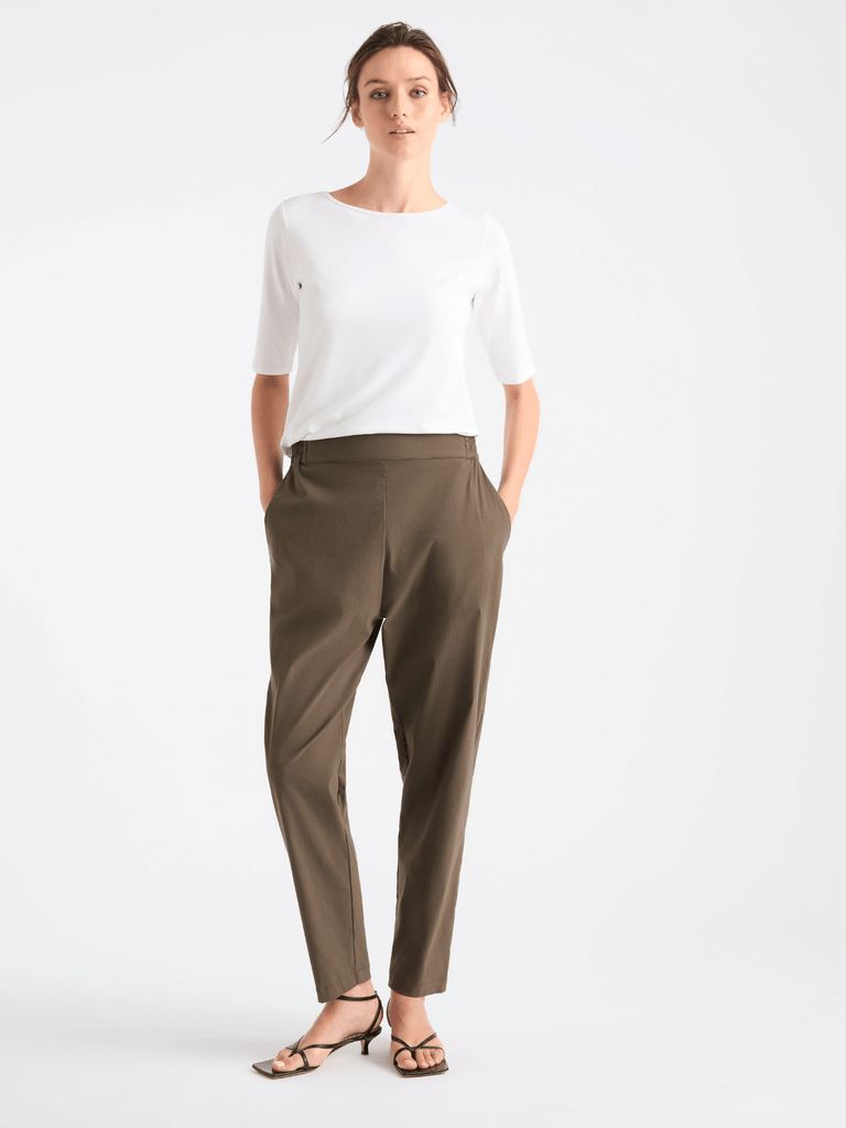 Mela Purdie Elbow Length Boat Neck Café T in White 8375 Mela Purdie Stockist Online Australia Signature of Double Bay Tops Dresses Elegant Clothing