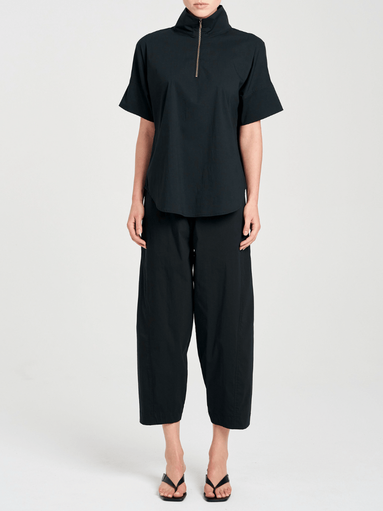 Mela Purdie Short Sleeve Half Zip Shirt in French Navy 8572 Mela Purdie Stockist Online Australia Signature of Double Bay Tops Dresses Elegant Clothing