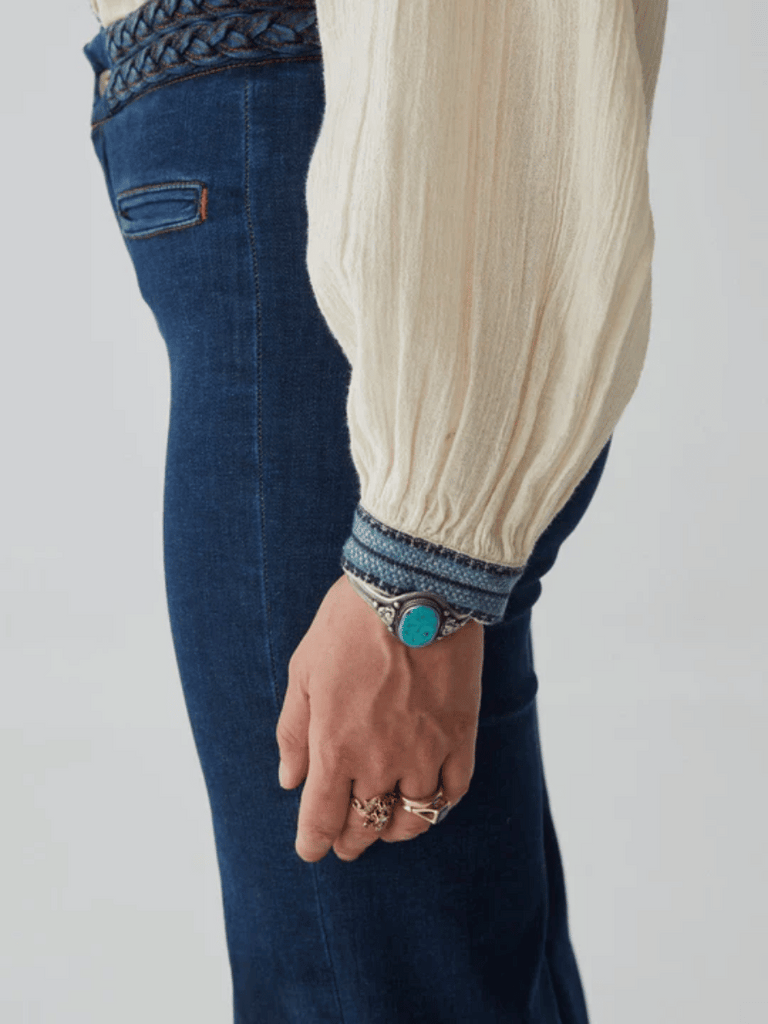 Maison Hotel Beth Blouse in Wandering Sapphire Shop Maison Hotel online store shirts pants and dresses in Sydney Australia official stockist Maison Hotel buy Bohemian french style clothing with hand embroidery and vintage style