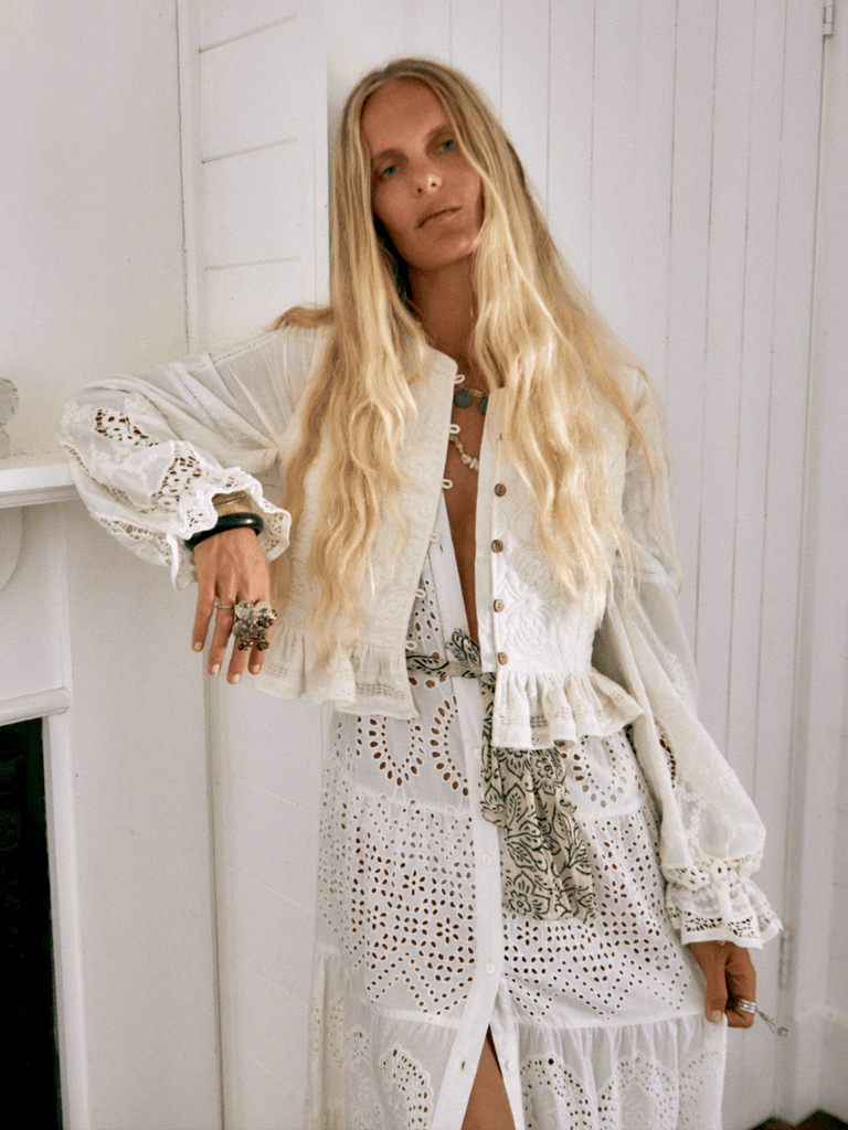 Maison Hotel Sandro Quilted Cotton Embroidered Vest in Tesela Ivory Shop Maison Hotel online store shirts pants and dresses in Sydney Australia official stockist Maison Hotel buy Bohemian french style clothing with hand embroidery and vintage style