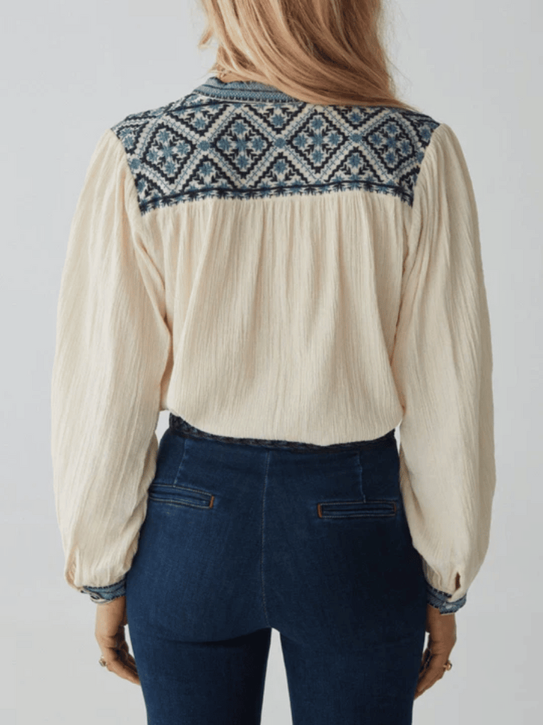 Maison Hotel Beth Blouse in Wandering Sapphire Shop Maison Hotel online store shirts pants and dresses in Sydney Australia official stockist Maison Hotel buy Bohemian french style clothing with hand embroidery and vintage style