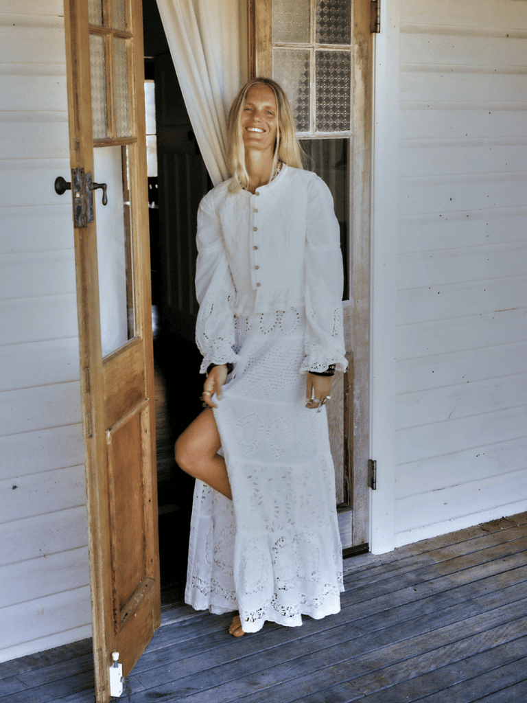 Maison Hotel Sandro Quilted Cotton Embroidered Vest in Tesela Ivory Shop Maison Hotel online store shirts pants and dresses in Sydney Australia official stockist Maison Hotel buy Bohemian french style clothing with hand embroidery and vintage style