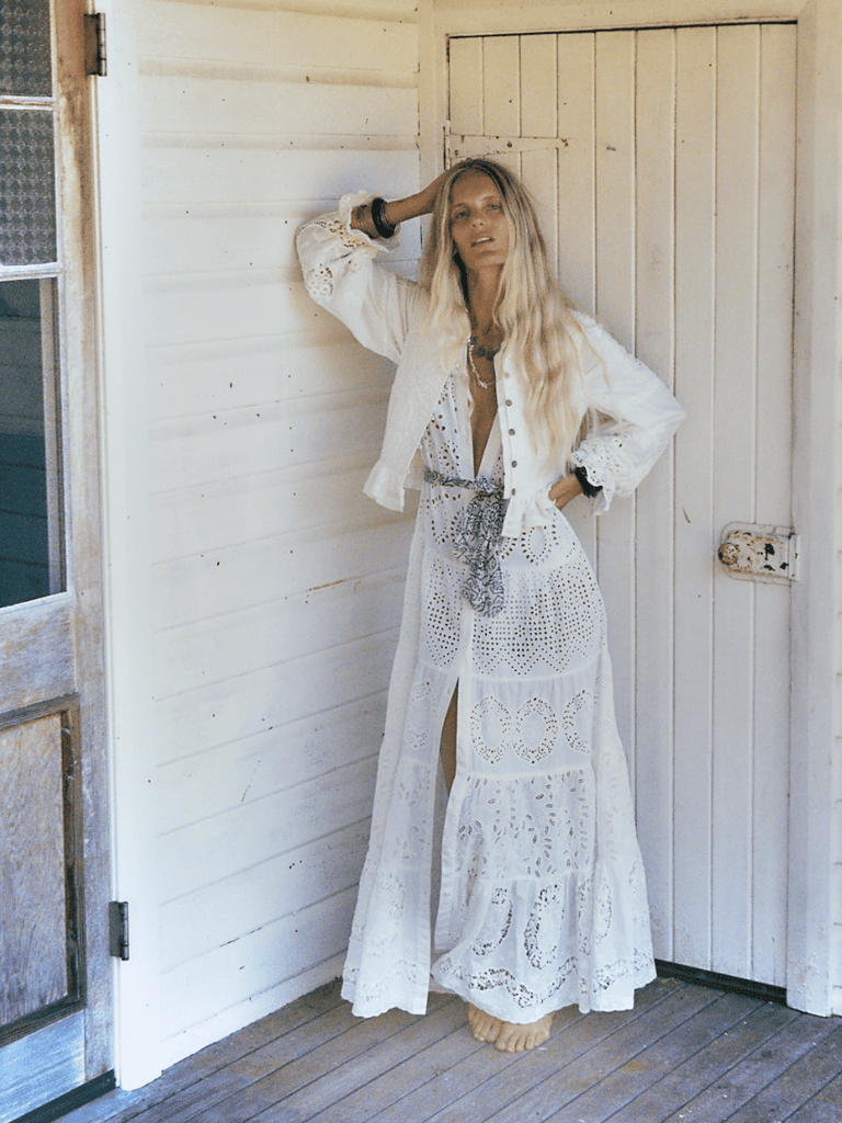 Maison Hotel Lilibet Long Sleeve Maxi Dress Shell Shop Maison Hotel online store shirts pants and dresses in Sydney Australia official stockist Maison Hotel buy Bohemian french style clothing with hand embroidery and vintage style