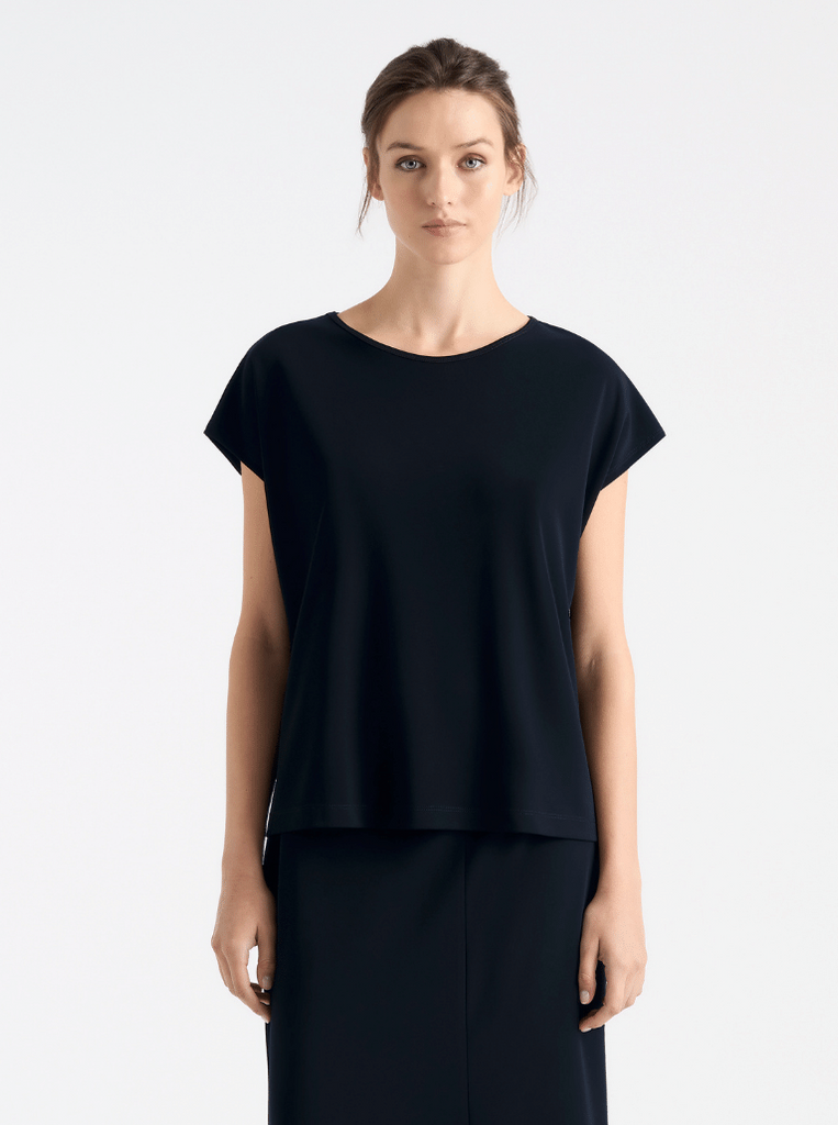 Mela Purdie Cap Sleeve Relaxed Fit Cap Shell Top in True Navy Blue 8365 Mela Purdie Stockist Online Australia Signature of Double Bay Tops Dresses Elegant Clothing