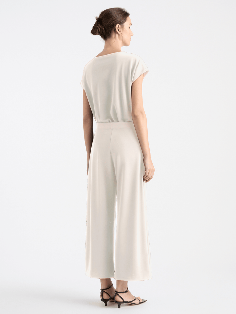 Mela Purdie Wide Leg Palazzo Pant in Oyster Beige Powder Knit 1817 Mela Purdie Stockist Online Australia Signature of Double Bay Tops Dresses Elegant Clothing