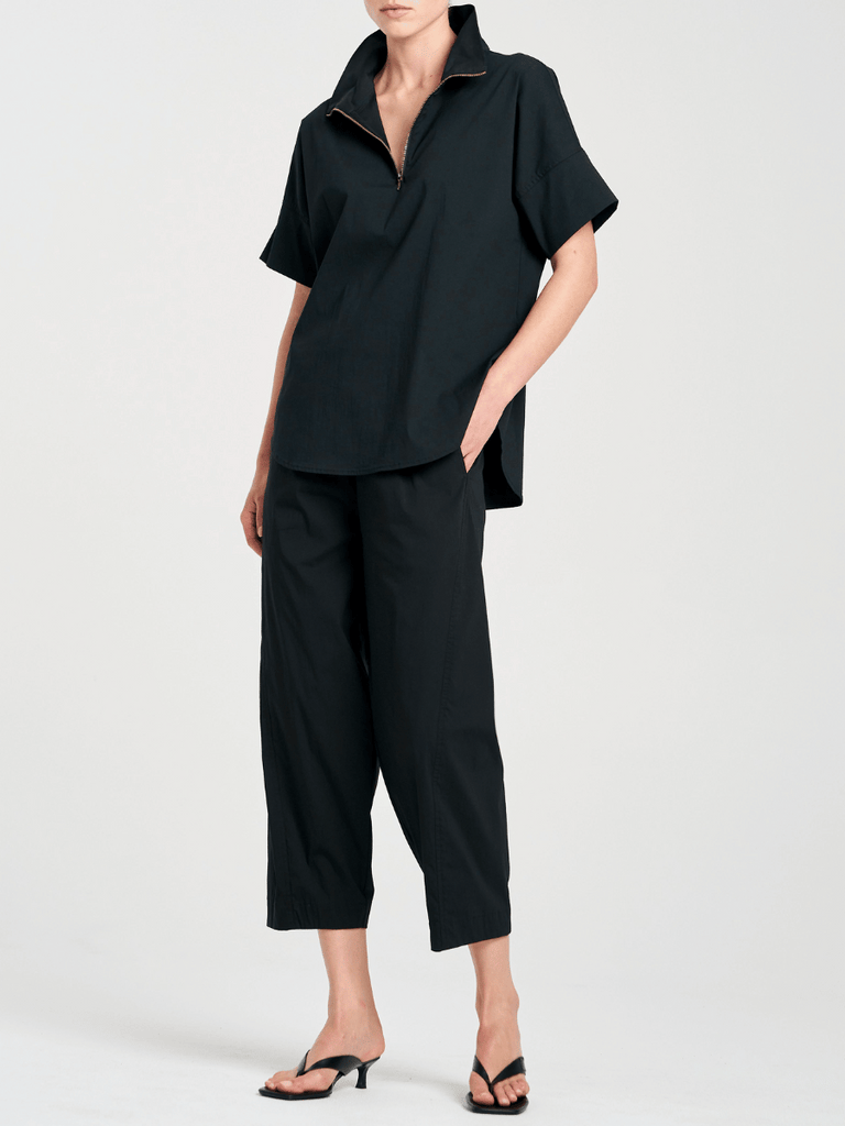 Mela Purdie Short Sleeve Half Zip Shirt in French Navy 8572 Mela Purdie Stockist Online Australia Signature of Double Bay Tops Dresses Elegant Clothing