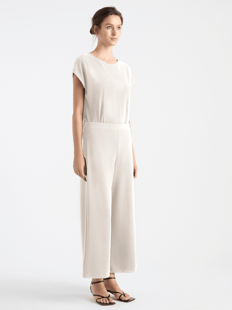 Mela Purdie Wide Leg Palazzo Pant in Oyster Beige Powder Knit 1817 Mela Purdie Stockist Online Australia Signature of Double Bay Tops Dresses Elegant Clothing