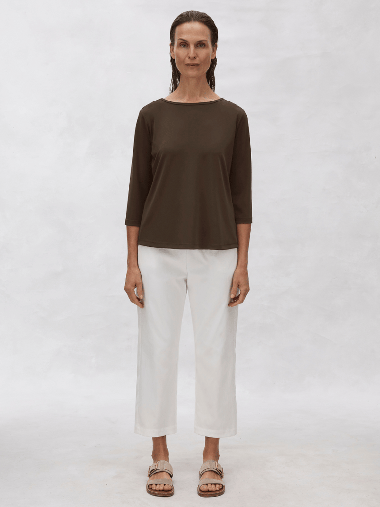 Mela Purdie Powder Boat Neck Top in Java Brown 8577 Mela Purdie Stockist Online Australia Signature of Double Bay Tops Dresses Elegant Clothing