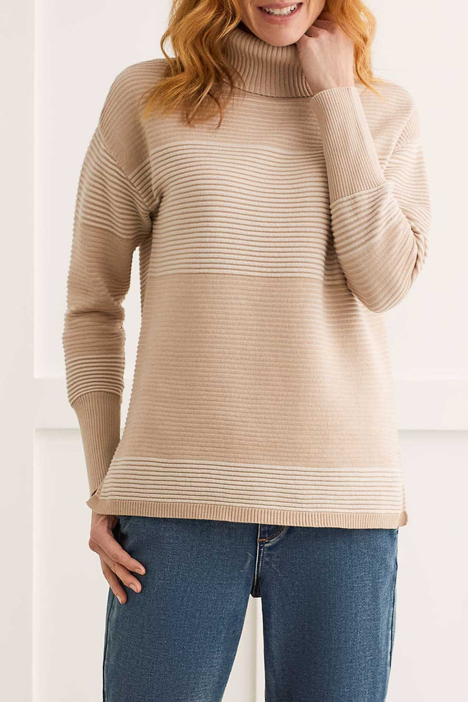 Tribal Fashion T-neck High Low Sweater - Cashmere 4814