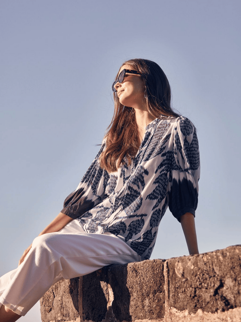 VERGE 3/4 Sleeve Dynasty Print Top Verge Stockist Online Australia Signature of Double Bay Mature Fashion Acrobat Flattering