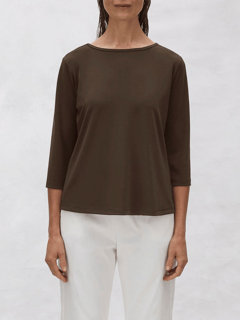 Mela Purdie Powder Boat Neck Top in Java Brown 8577 Mela Purdie Stockist Online Australia Signature of Double Bay Tops Dresses Elegant Clothing