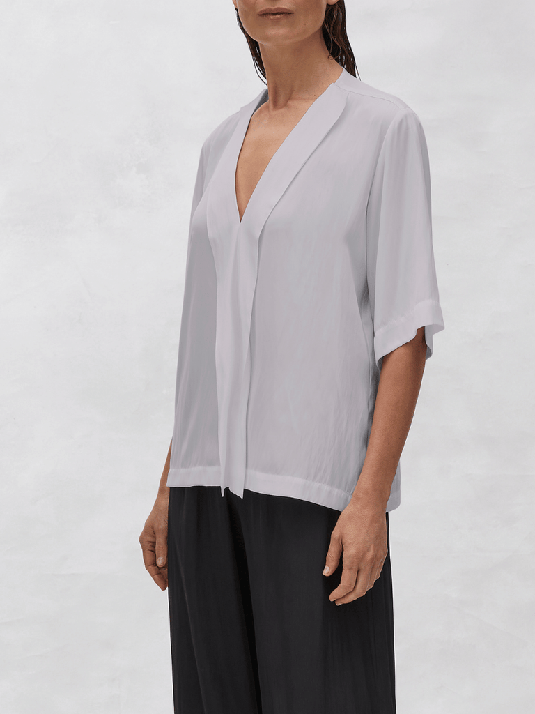 Mela Purdie Ribbon Edge Plaza Top in Platinum Mache 8567 Mela Purdie Stockist Online Australia Signature of Double Bay Tops Dresses Elegant Clothing