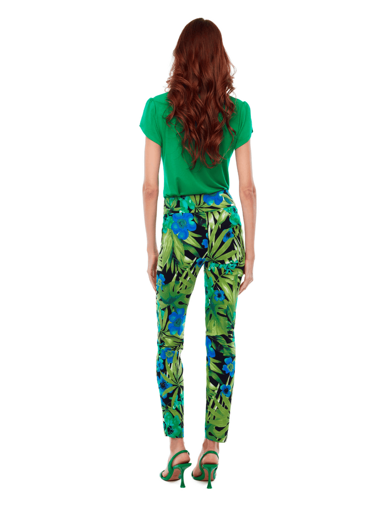 UP! PANTS 28" Ankle Slit Tummy Control Pant in Tropical Green Leaf Maui Print 67751 Up Pants Tummy control stockist online Australia flattering body contouring shaping pants high rise waistband signature of double bay Sydney fashion