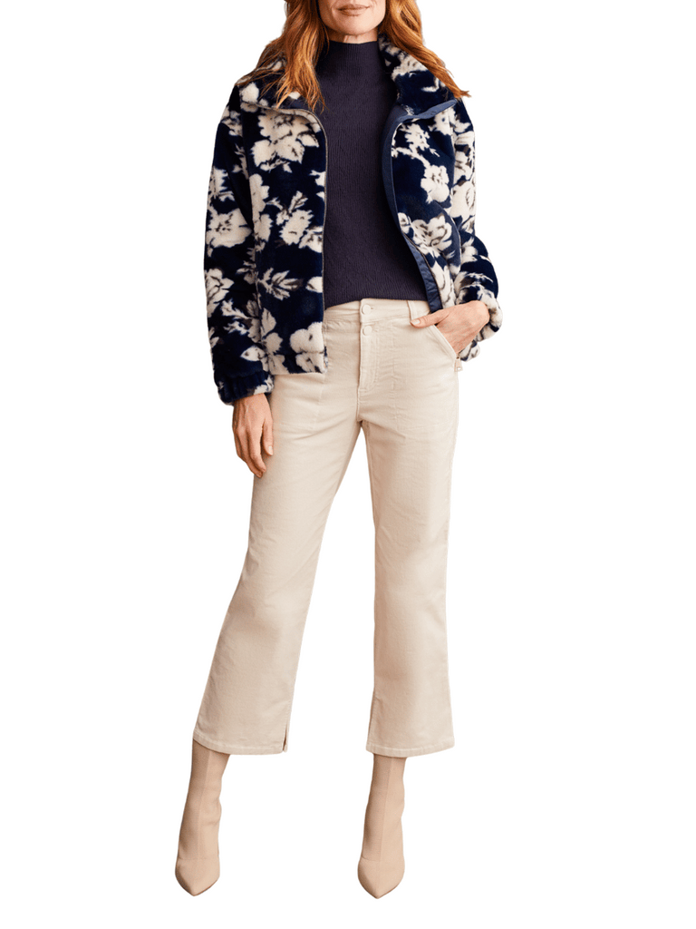 TRIBAL FASHION CANADA Long Sleeve Faux Fur Zip Up Bomber Jacker in Sapphire Floral 8006 Official Tribal Fashion Canada Stockist Sydney Australia Online Buy Signature of Double Bay
