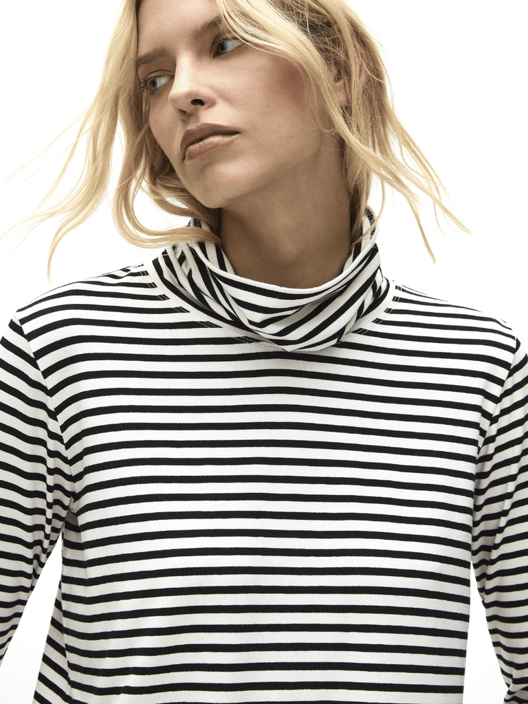 Mela Purdie Long Sleeve Turtle Neck Top in Black and Vanilla Straw Stripe 8663 Mela Purdie Stockist Online Australia Signature of Double Bay Tops Dresses Elegant Clothing