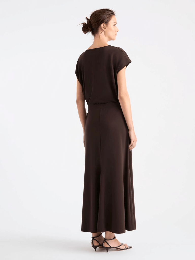 Mela Purdie Midi Four Gore Fit and Flare Flip Skirt in Java Brown 5789 Mela Purdie Stockist Online Australia Signature of Double Bay Tops Dresses Elegant Clothing