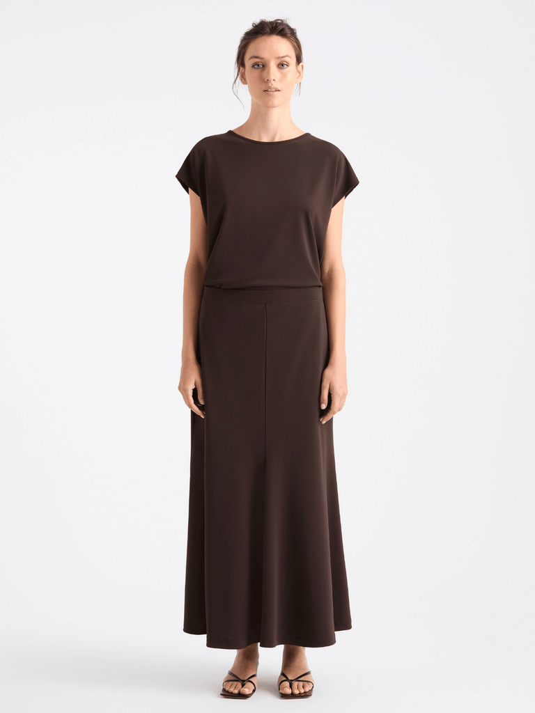 Mela Purdie Midi Four Gore Fit and Flare Flip Skirt in Java Brown 5789 Mela Purdie Stockist Online Australia Signature of Double Bay Tops Dresses Elegant Clothing