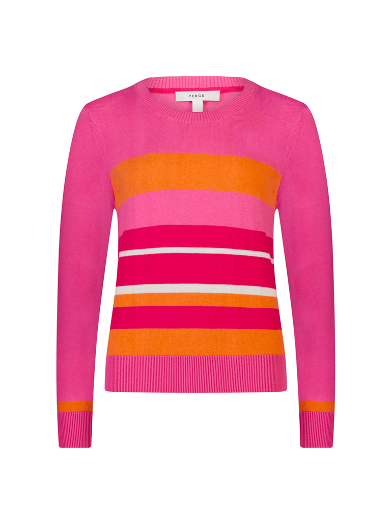 VERGE Blair Sweater in Pink Stripe 8696 Round-neck long-sleeve sweater Verge Stockist Online Australia Signature of Double Bay Mature Fashion Acrobat Flattering