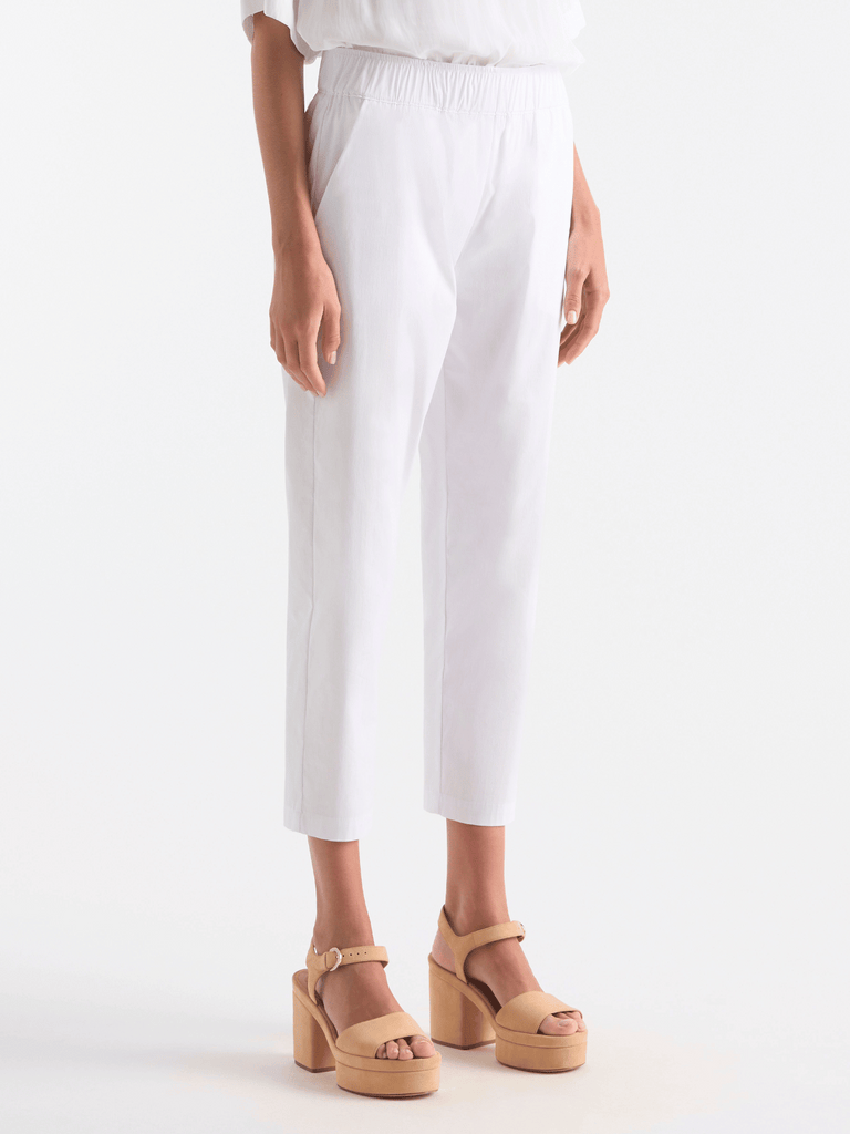 comfortable stylish 7/8 length white pants by Mela Purdie elastic waistband and side pockets Mela Purdie Nomad Pant in White 1478 Mela Purdie Stockist Online Australia Signature of Double Bay