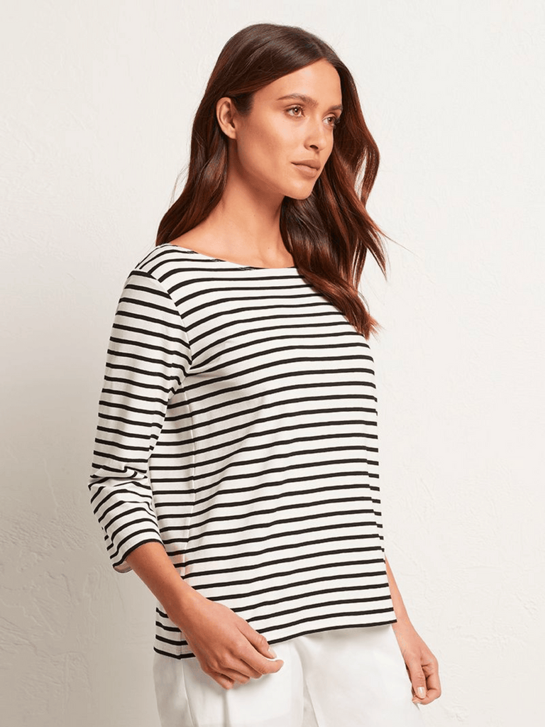 Mela Purdie Relaxed Boat Neck Top Black/White Stripe 2630 Mela Purdie Stockist Online Australia Signature of Double Bay Tops Dresses Elegant Clothing