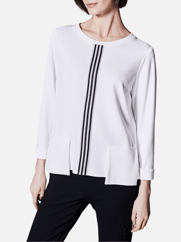 Peruzzi Centre Stripe Pocket Tunic Top Ecru 115 – Signature of Double Bay