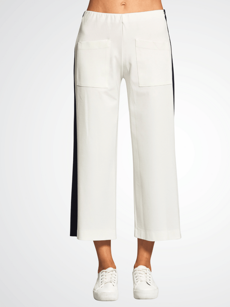 Peruzzi Side Stripe Cropped Trousers in Cream and Navy 25179 shop peruzzi, peruzzi fashion, peruzzi stockists, peruzzi stockists australia, peruzzi sydney, peruzzi womens clothing