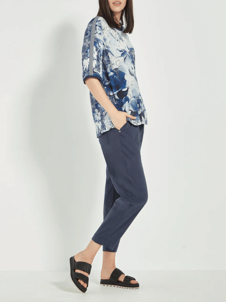VERGE Relaxed Fit Macy Top in Blue Floral Print Verge Stockist Online Australia Signature of Double Bay Mature Fashion Acrobat Flattering