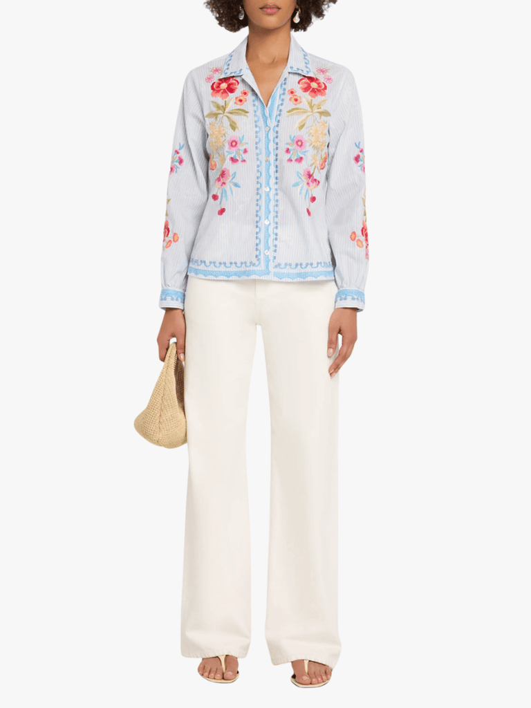 Johnny Was Angela Embroidered Stripe Shirt Isara Blue – Signature of ...