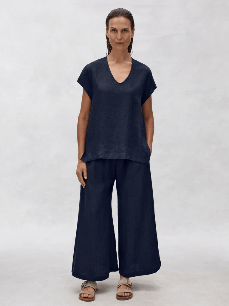 Mela Purdie Crop Swish Pant True Navy Stretch Chintz 1891 Mela Purdie Stockist Online Australia Signature of Double Bay Tops Dresses Elegant Clothing