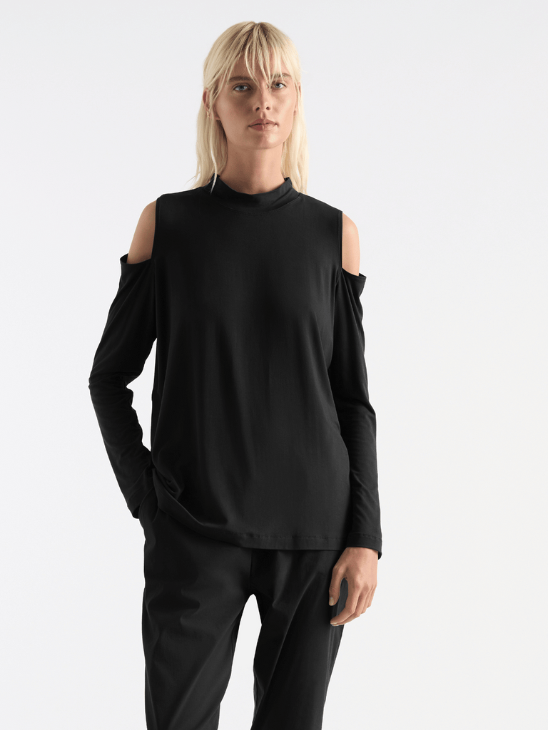 Mela Purdie Long Sleeve Relaxed Fit Cut Out Top in Black 8328 Mela Purdie Stockist Online Australia Signature of Double Bay