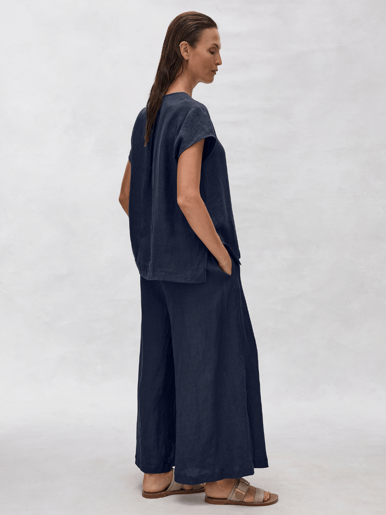 Mela Purdie Crop Swish Pant True Navy Stretch Chintz 1891 Mela Purdie Stockist Online Australia Signature of Double Bay Tops Dresses Elegant Clothing