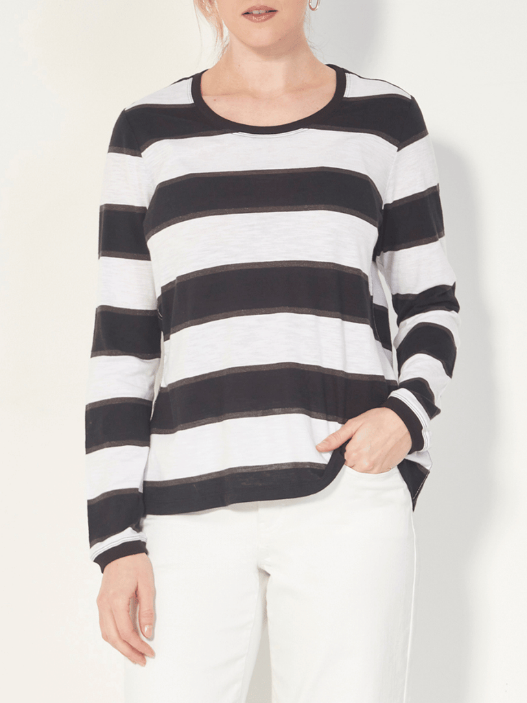 VERGE Lucky Top in Black Stripe Verge Stockist Online Australia Signature of Double Bay Mature Fashion Acrobat Flattering