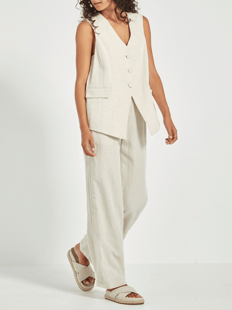 VERGE Loretta Longline Vest in Cashew Beige Verge Stockist Online Australia Signature of Double Bay Mature Fashion Acrobat Flattering