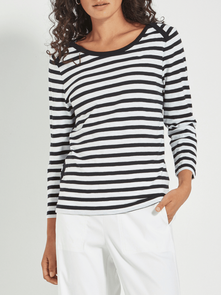 VERGE Horizon Top in Black and White Stripe 9778 Verge Stockist Online Australia Signature of Double Bay Mature Fashion Acrobat Flattering